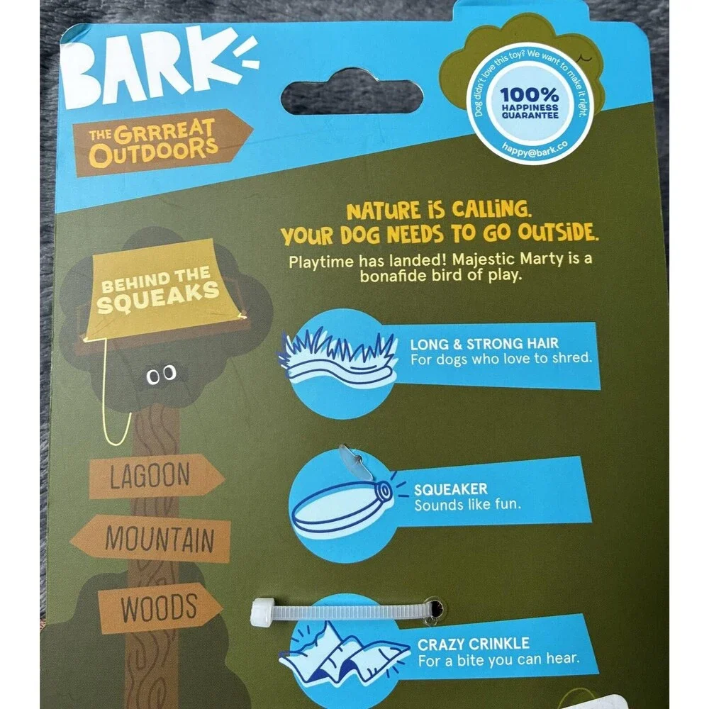 BARK Thrash It! The Grrreat Outdoors Marty Bald Eagle Dog Toy XS-M Squeaker Crin